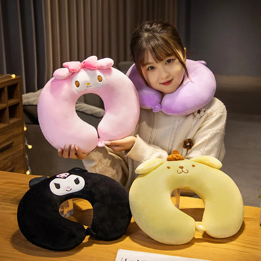 Kuromi My Melody Cinnamoroll Hello Kitty Pom Pom Purin Cute Soft Plush U-shaped Pillow Kawaii Plush Portable Pillow